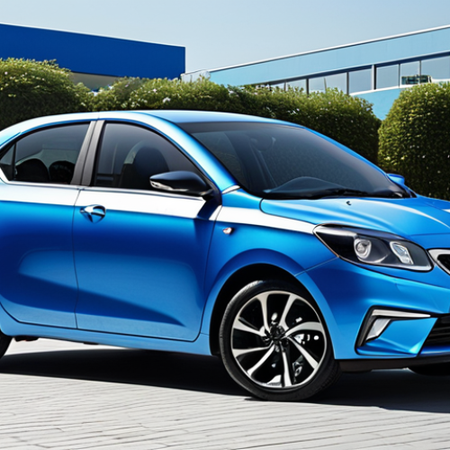 Home 4 **Exterior Design:** A sleek, blue Geely Collider under bright daylight, showcasing its aerodynamic profile, distinctive front grille, and sharp LED headlights. Capture the sporty curves and modern aesthetic of the car.